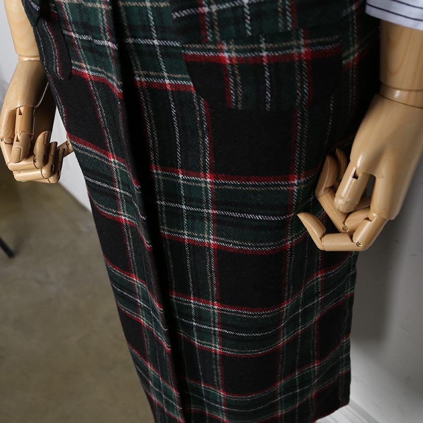 Winter wool check high waist long trunk pocket ski