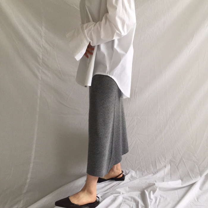 Winter a line knit skirt banding Long Beige Long B