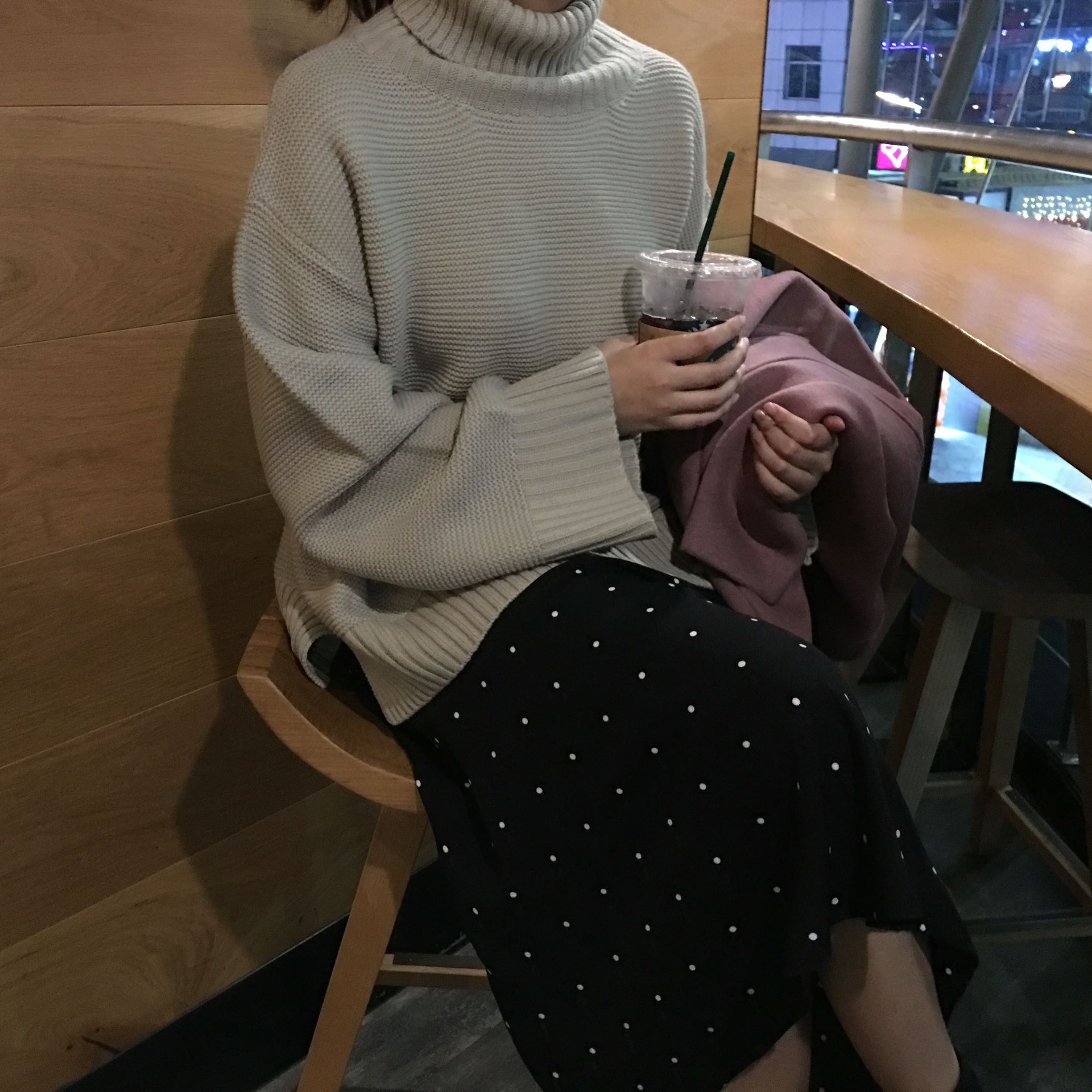 Black dot dot polka dots A line long flared skirt