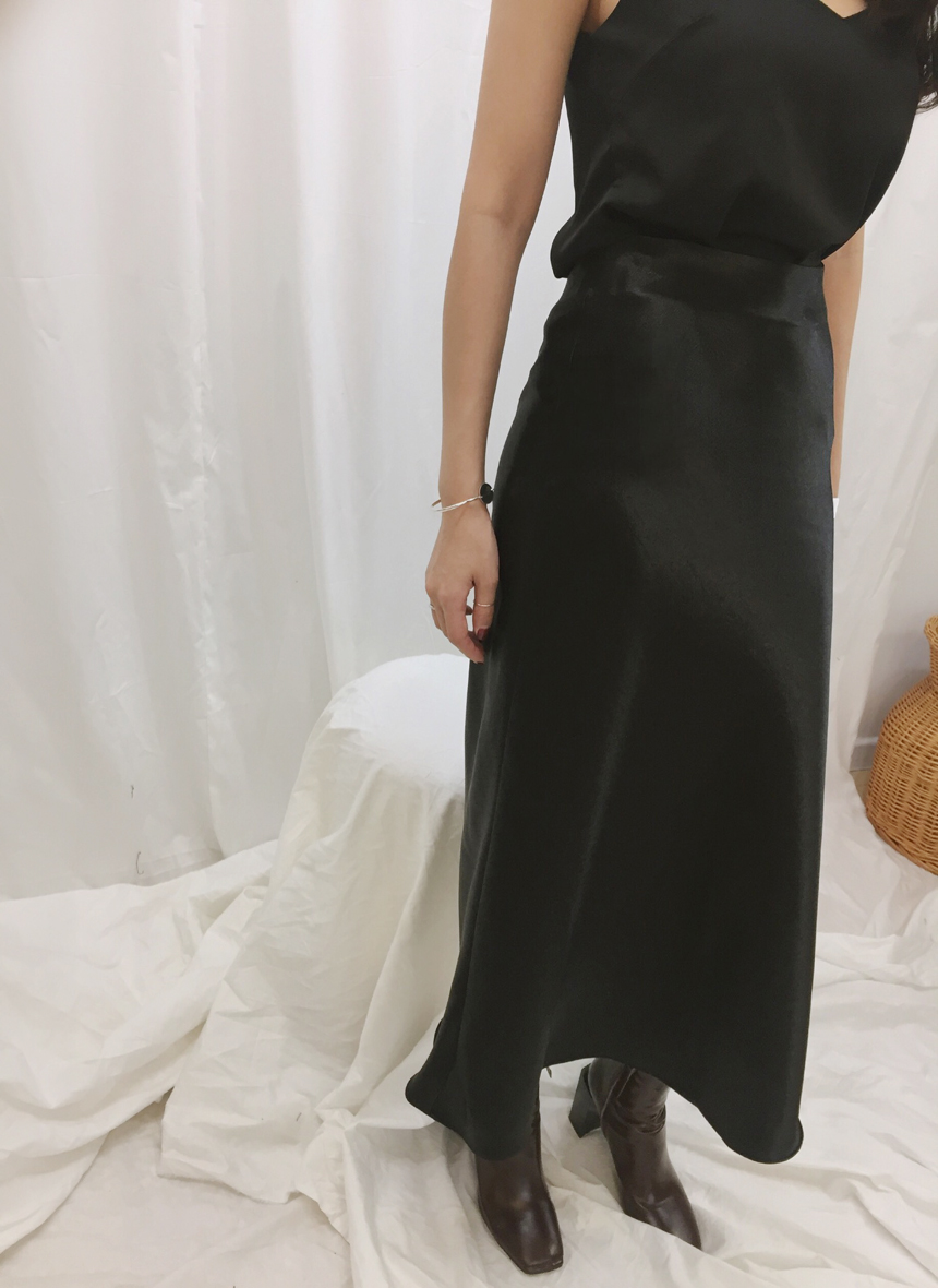 Satin Long skirt Silk A line Shatin Coordination W