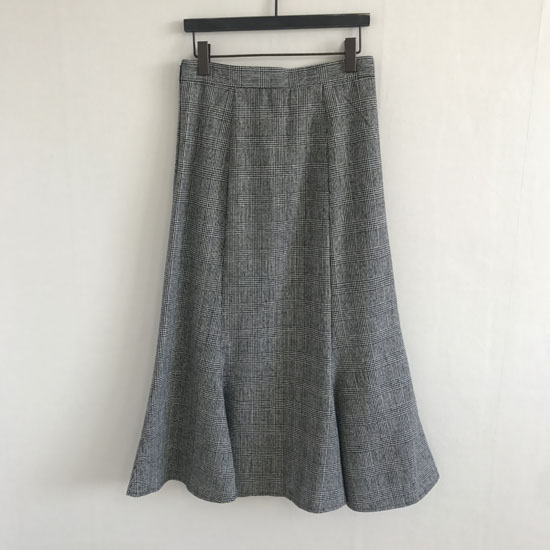 Wool blend check flare long skirt 2 color autumn w