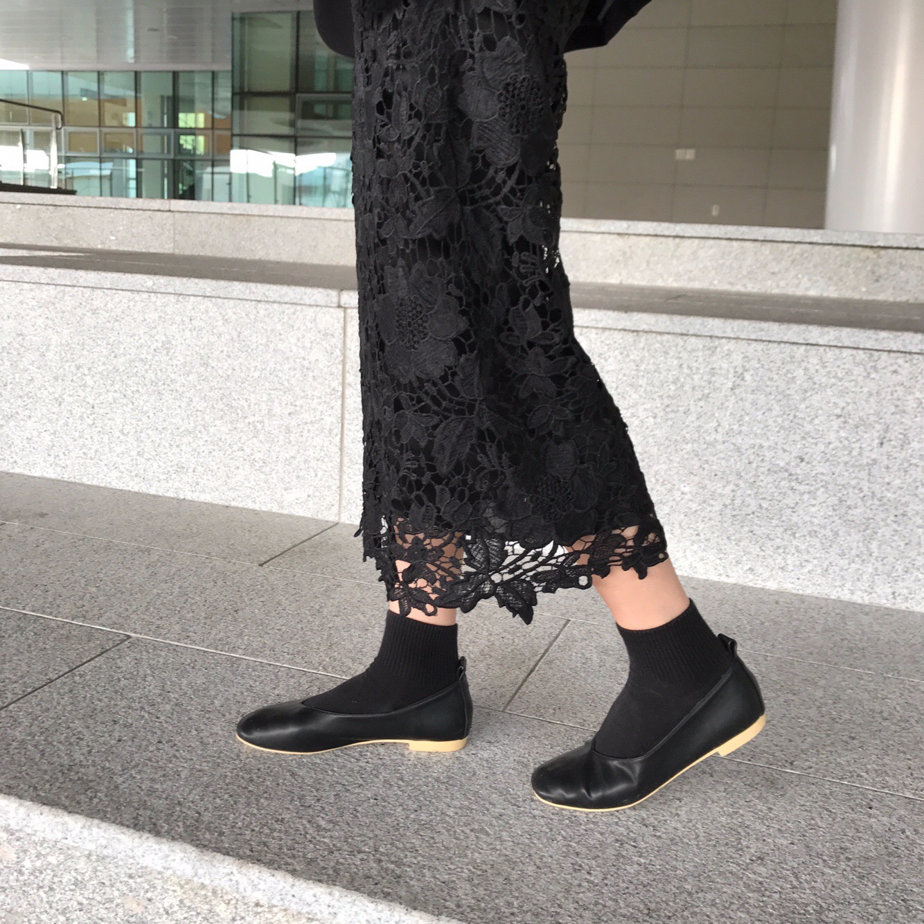 H line punching embroidery lace waist banding skir