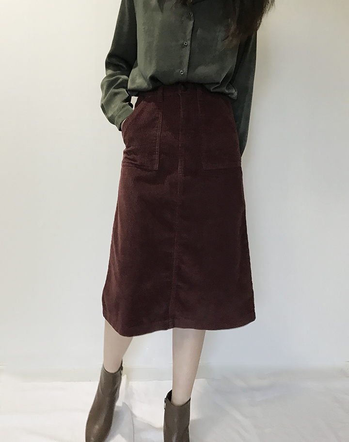 Corduroy Midi Skirt Golden Fall Winter Autumn Leaf