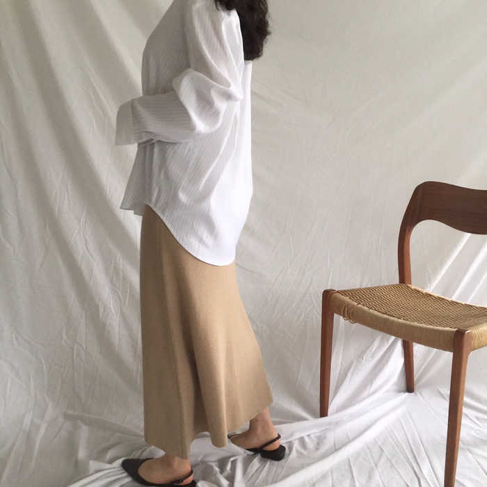 Winter a line knit skirt banding Long Beige Long B