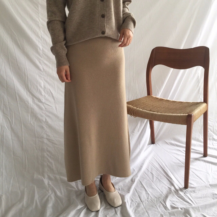 Winter a line knit skirt banding Long Beige Long B