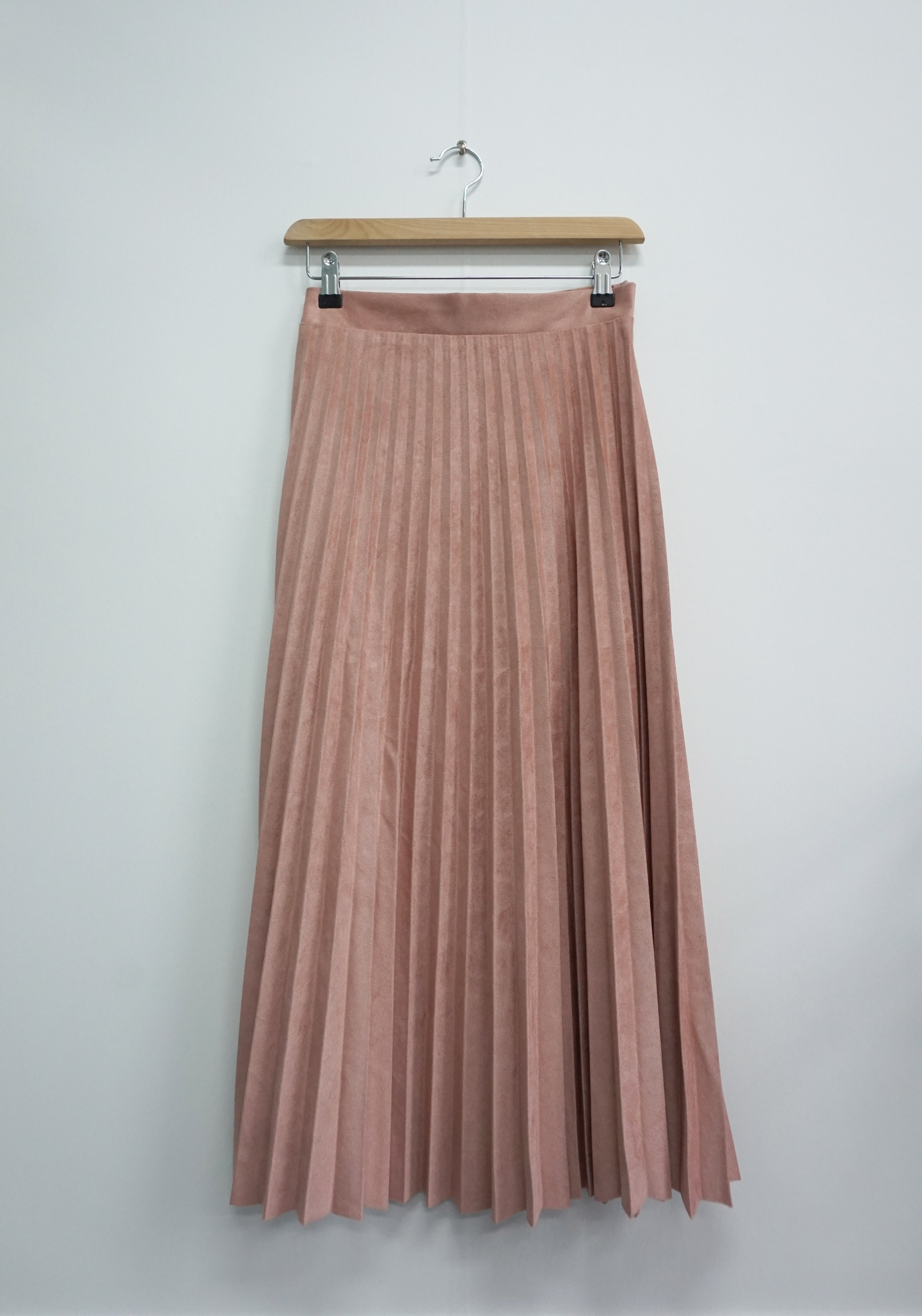 Suede pleated skirt pink, khaki brown, black long 