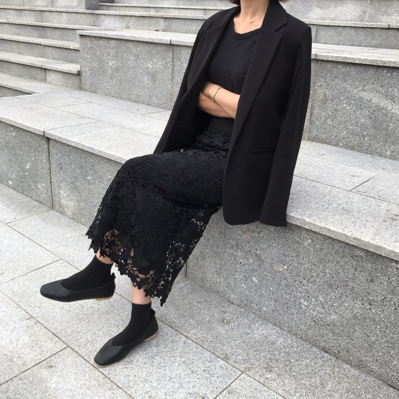 H line punching embroidery lace waist banding skir