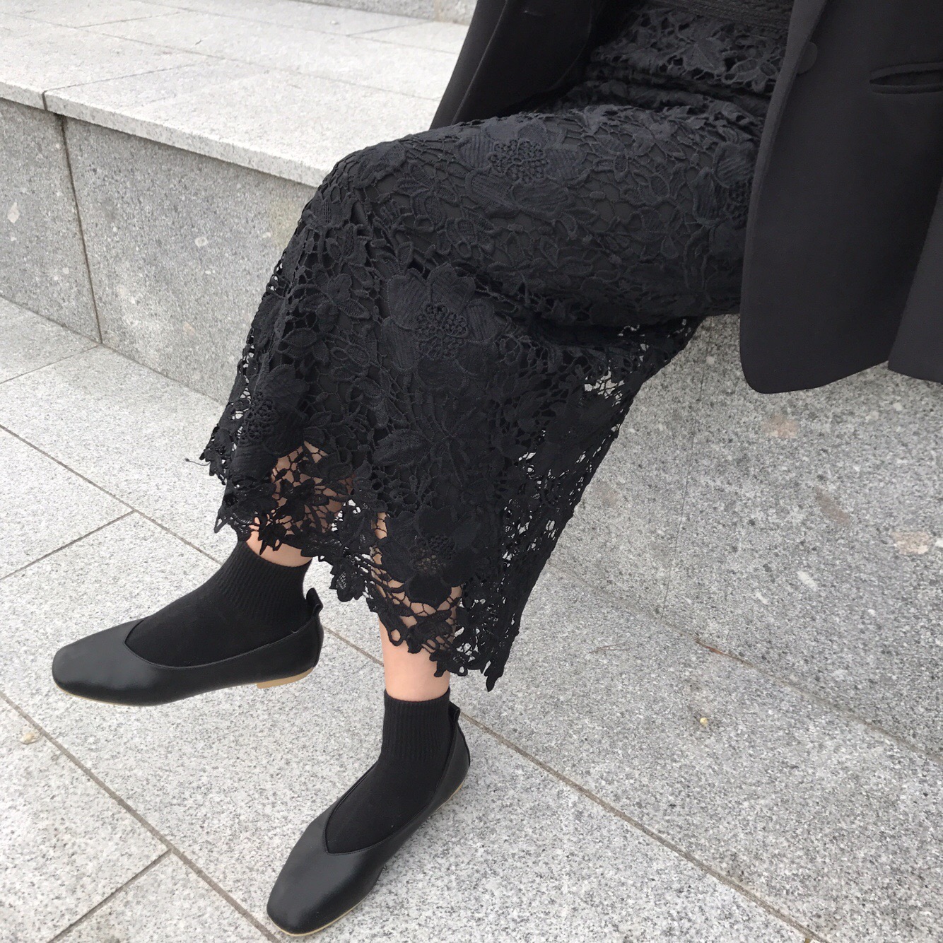 H line punching embroidery lace waist banding skir