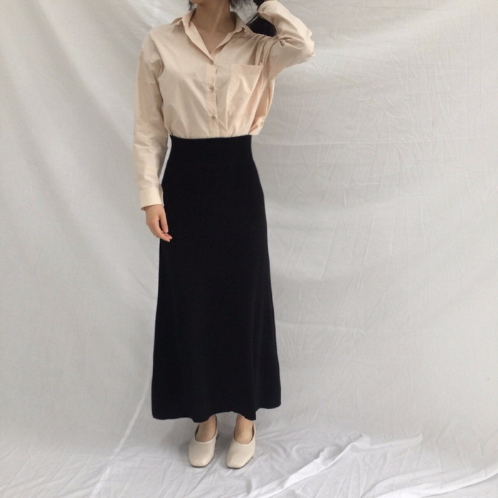 Winter a line knit skirt banding Long Beige Long B
