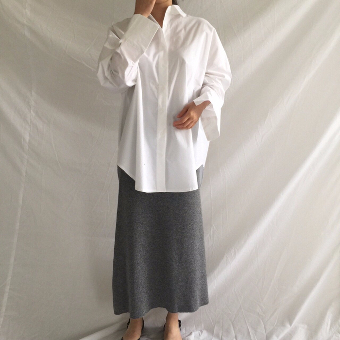 Winter a line knit skirt banding Long Beige Long B