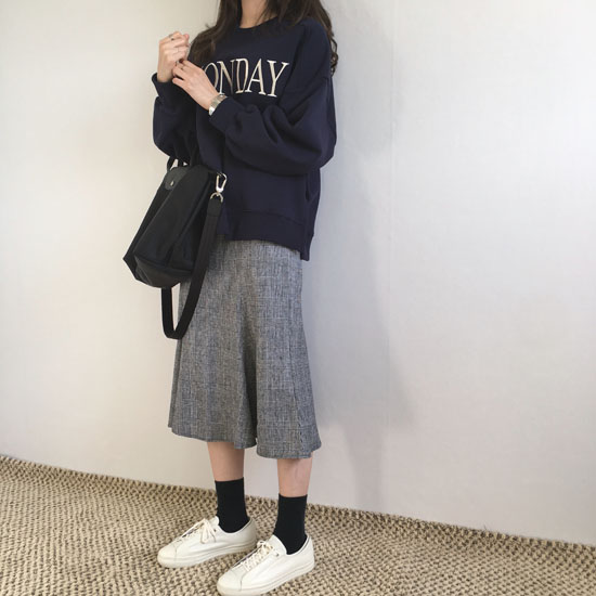 Wool blend check flare long skirt 2 color autumn w