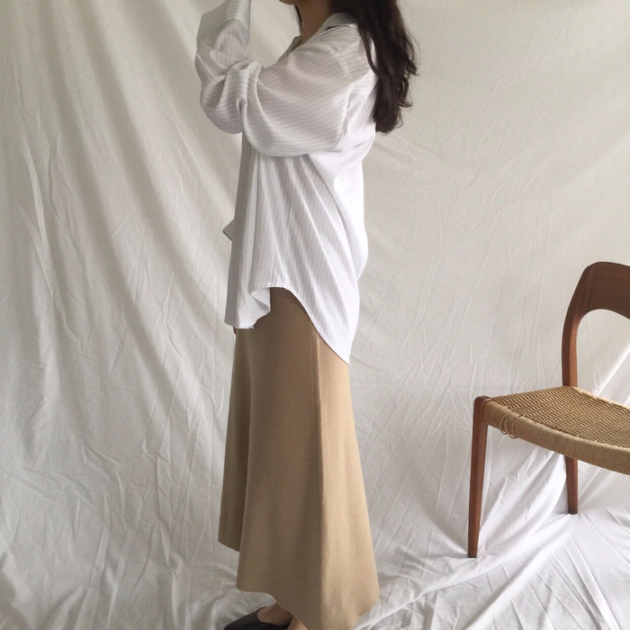 Winter a line knit skirt banding Long Beige Long B