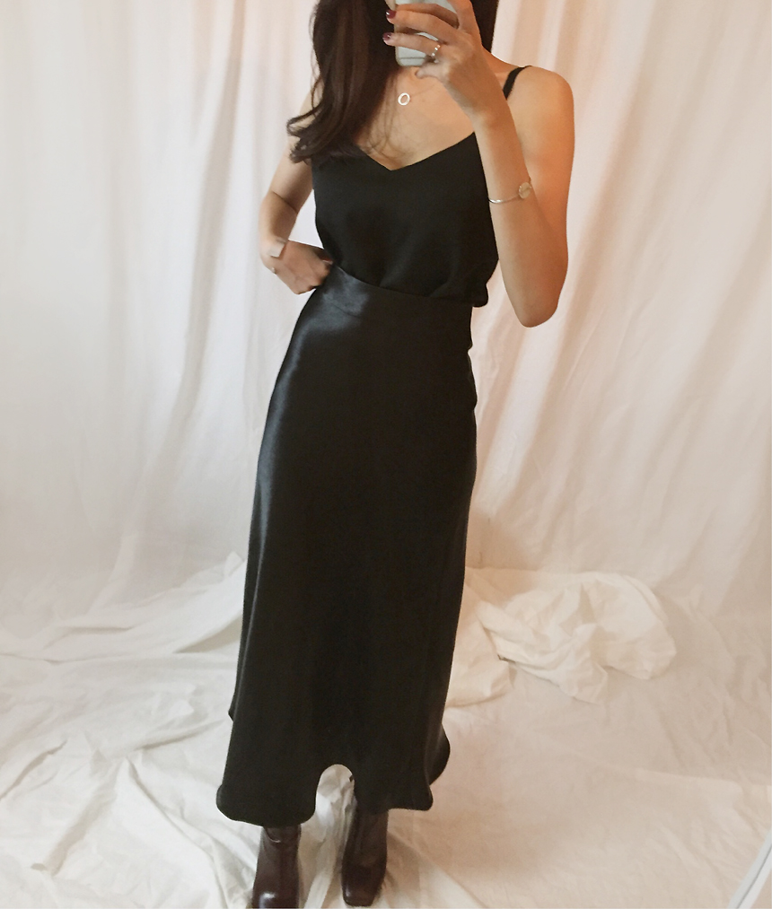 Satin Long skirt Silk A line Shatin Coordination W