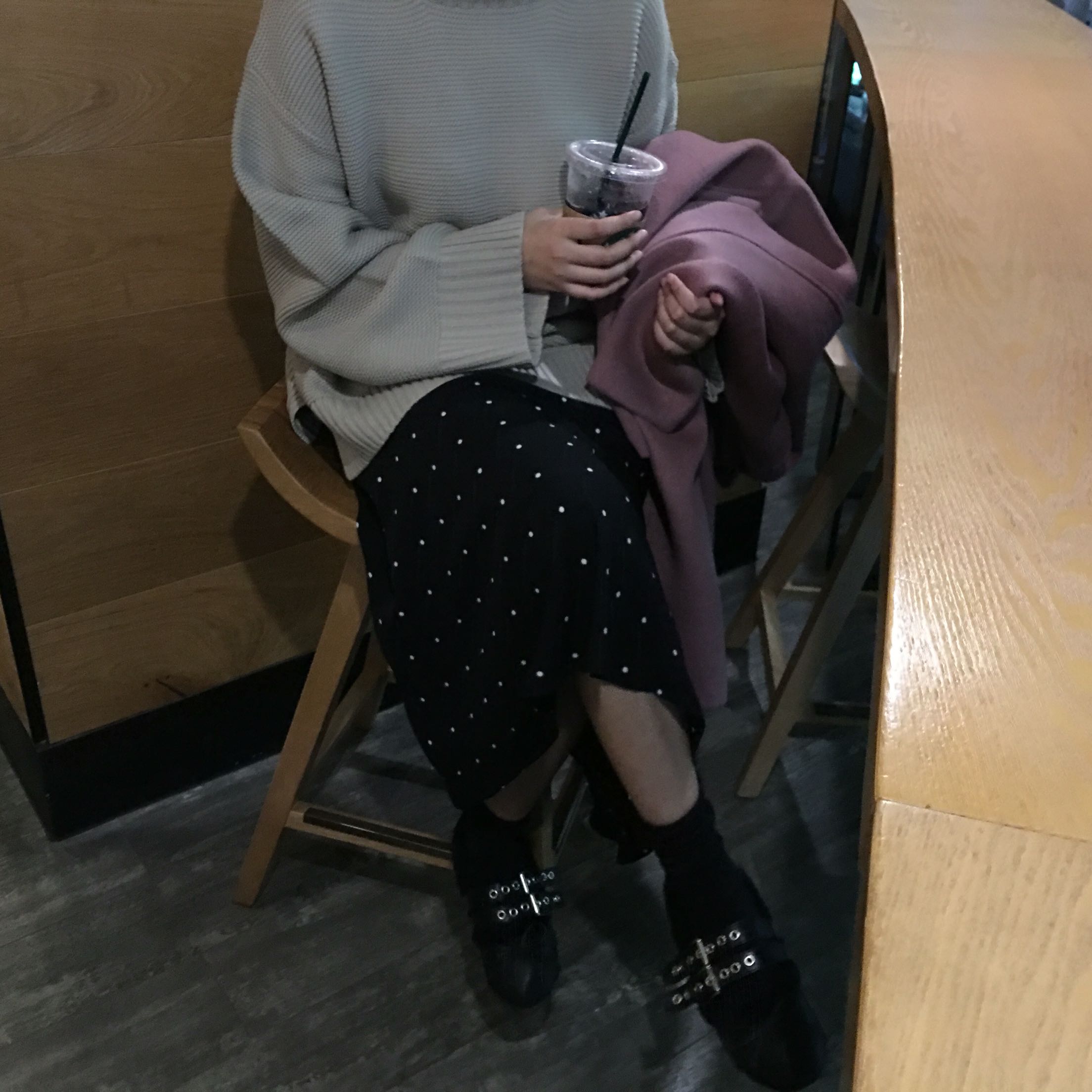 Black dot dot polka dots A line long flared skirt