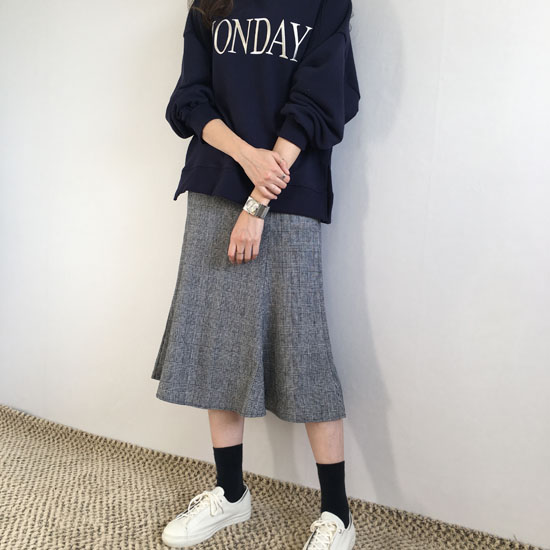 Wool blend check flare long skirt 2 color autumn w