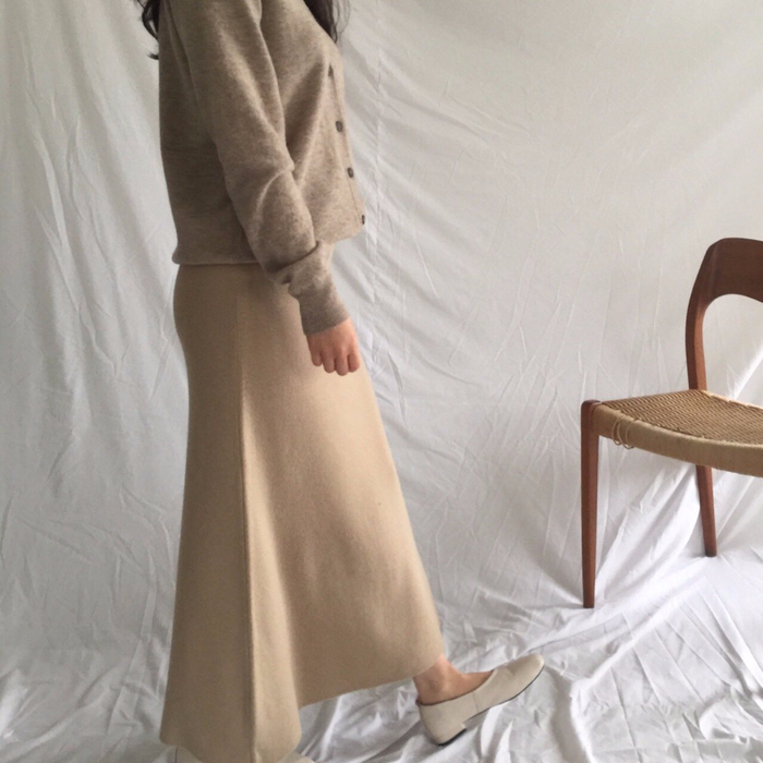 Winter a line knit skirt banding Long Beige Long B