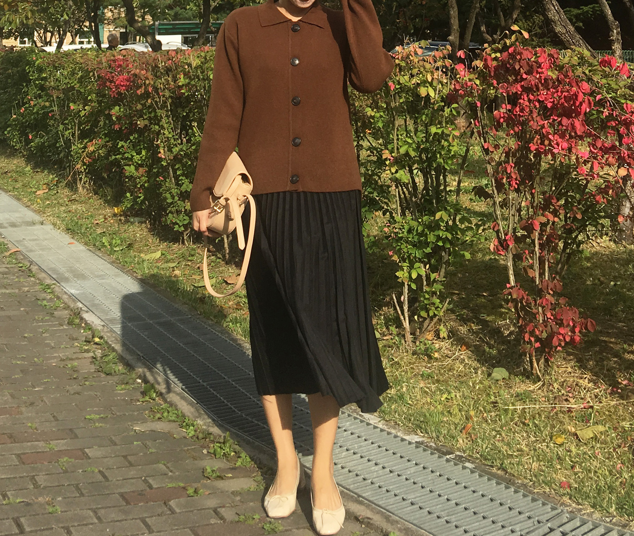 Suede pleated skirt pink, khaki brown, black long 