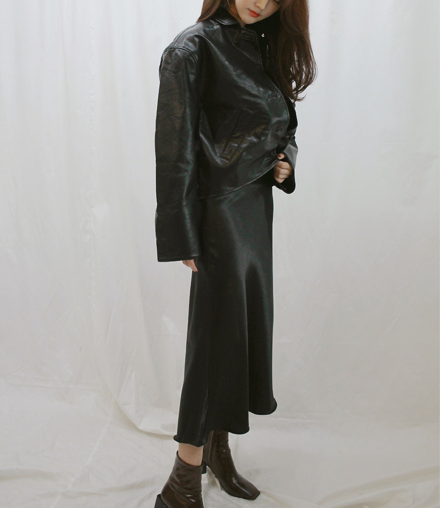 Satin Long skirt Silk A line Shatin Coordination W