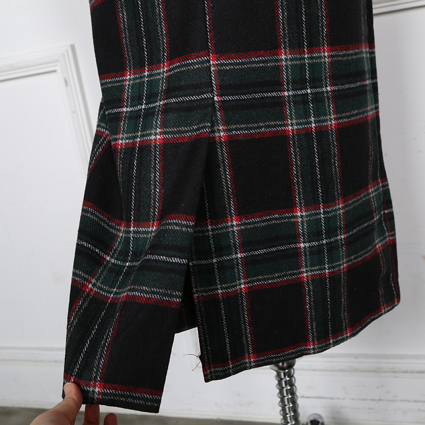 Winter wool check high waist long trunk pocket ski