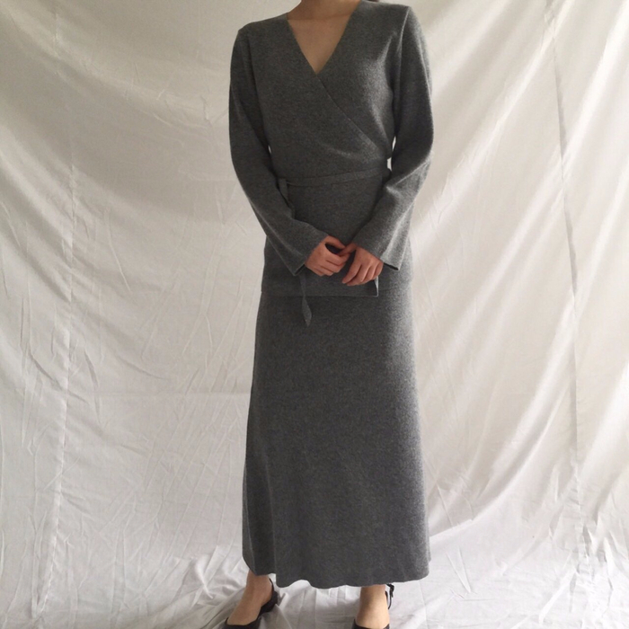 Winter a line knit skirt banding Long Beige Long B