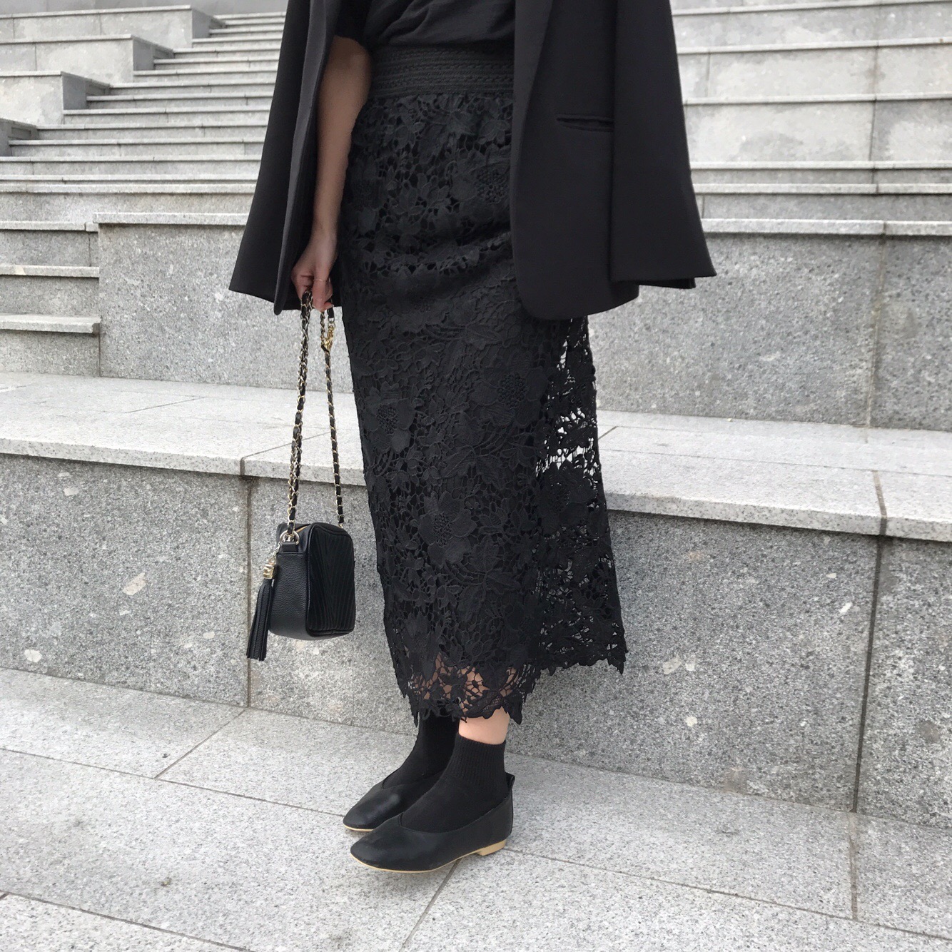 H line punching embroidery lace waist banding skir