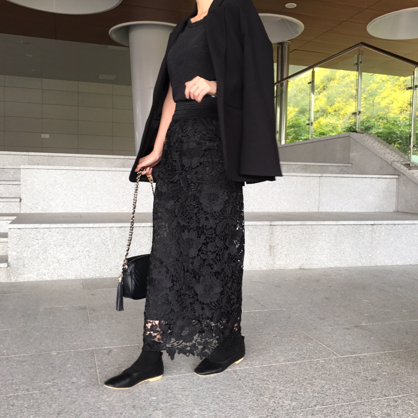 H line punching embroidery lace waist banding skir