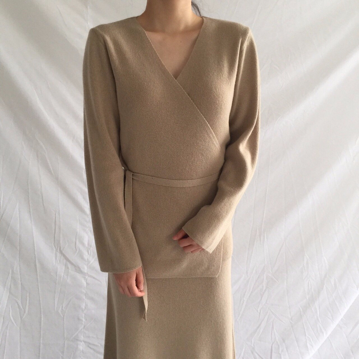 Winter a line knit skirt banding Long Beige Long B