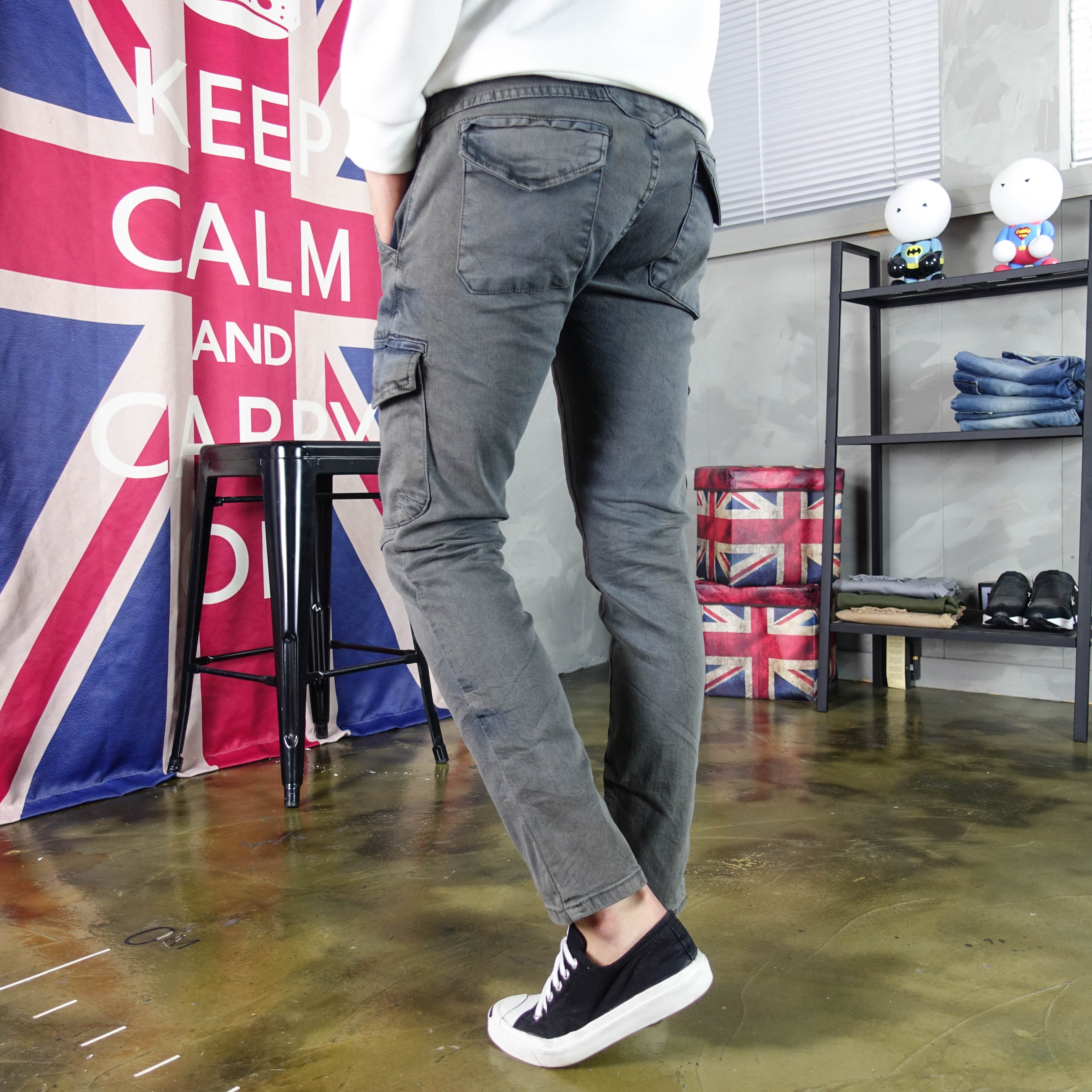 Korea Jeans Pants Wash Banding Cargo Denim Pants V
