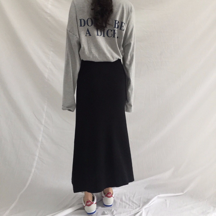 Winter a line knit skirt banding Long Beige Long B