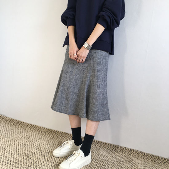 Wool blend check flare long skirt 2 color autumn w