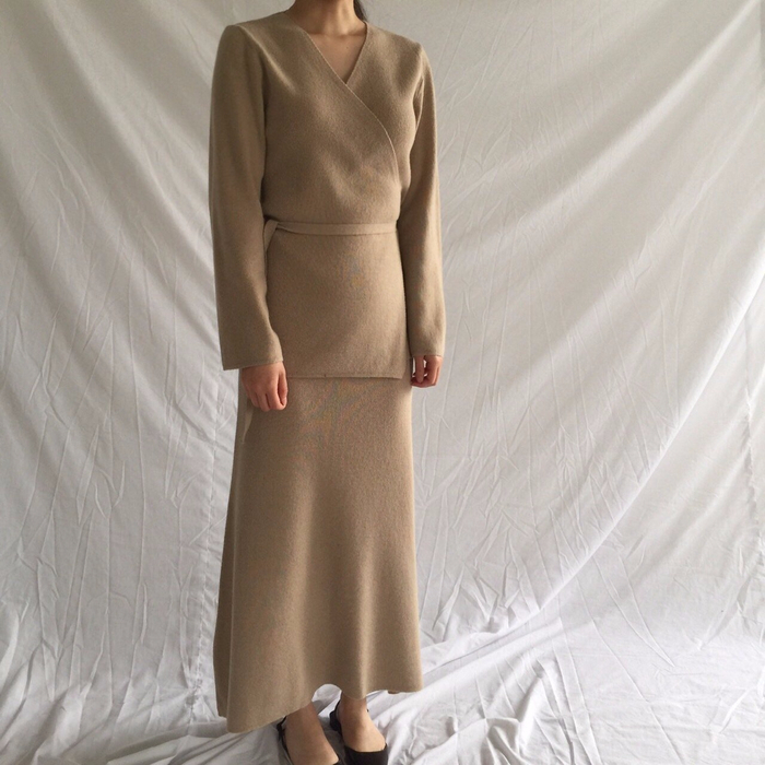 Winter a line knit skirt banding Long Beige Long B