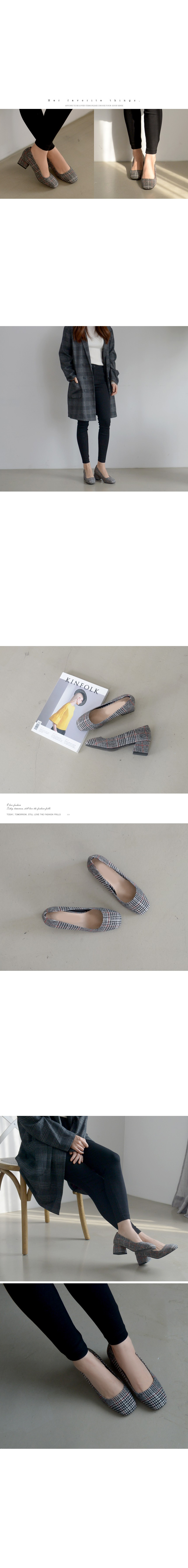 Middle Hill Square Check Winter Pumps 1color 5cm W