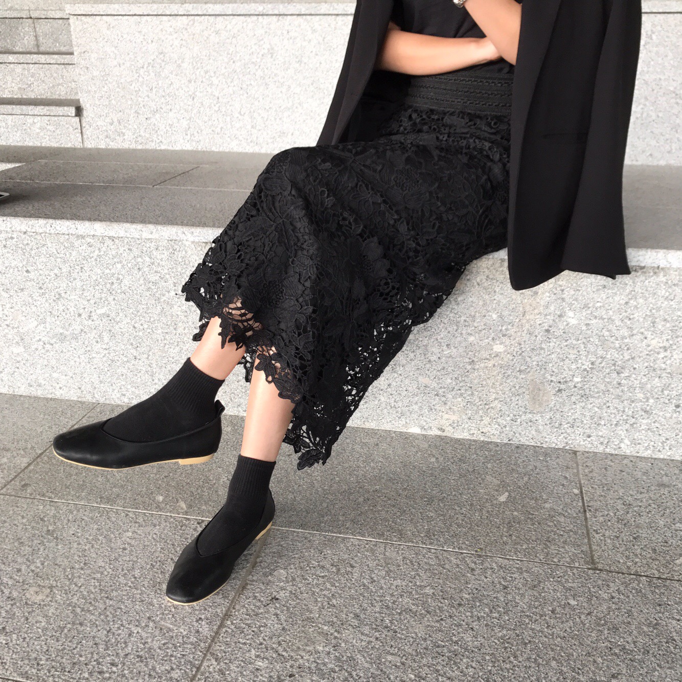 H line punching embroidery lace waist banding skir