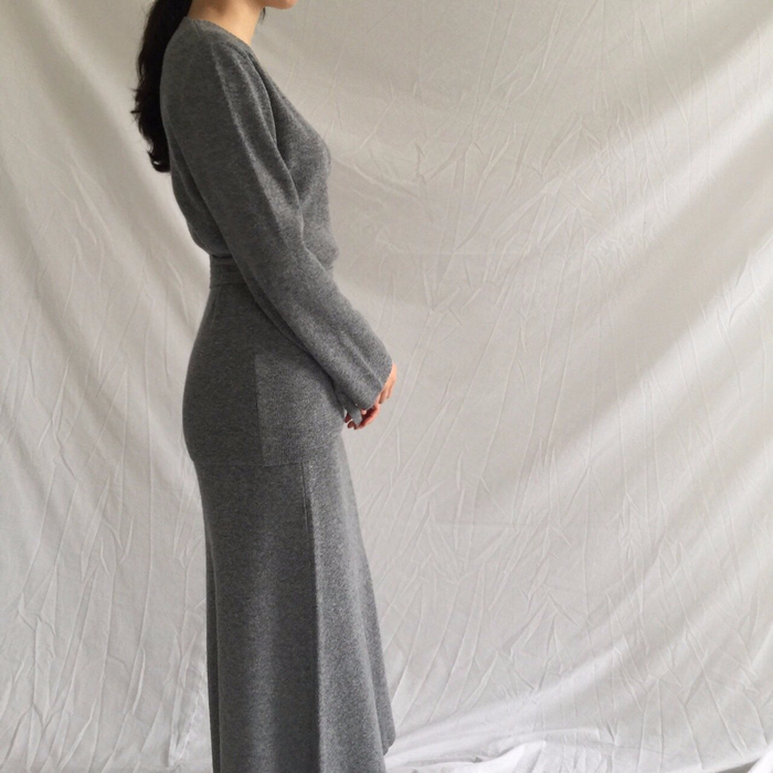 Winter a line knit skirt banding Long Beige Long B