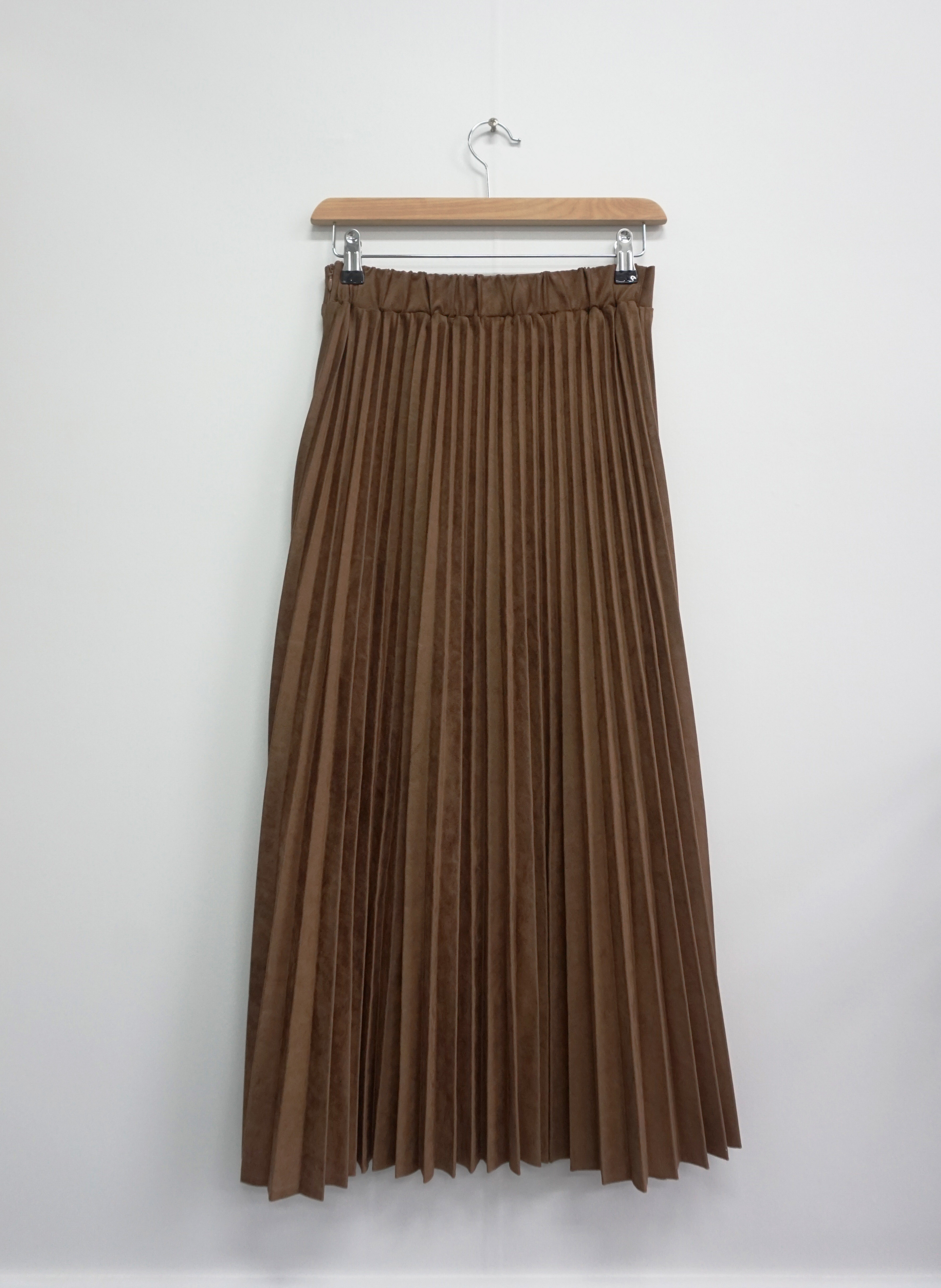 Suede pleated skirt pink, khaki brown, black long 