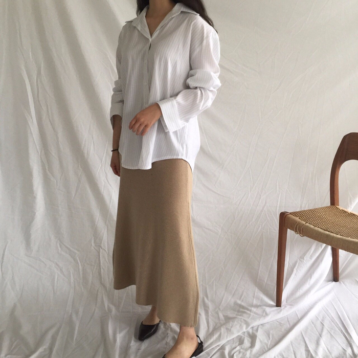 Winter a line knit skirt banding Long Beige Long B