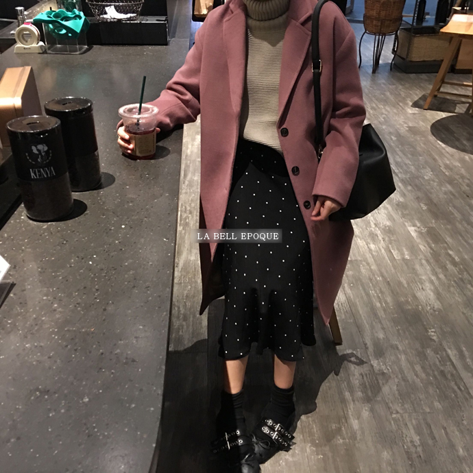 Black dot dot polka dots A line long flared skirt