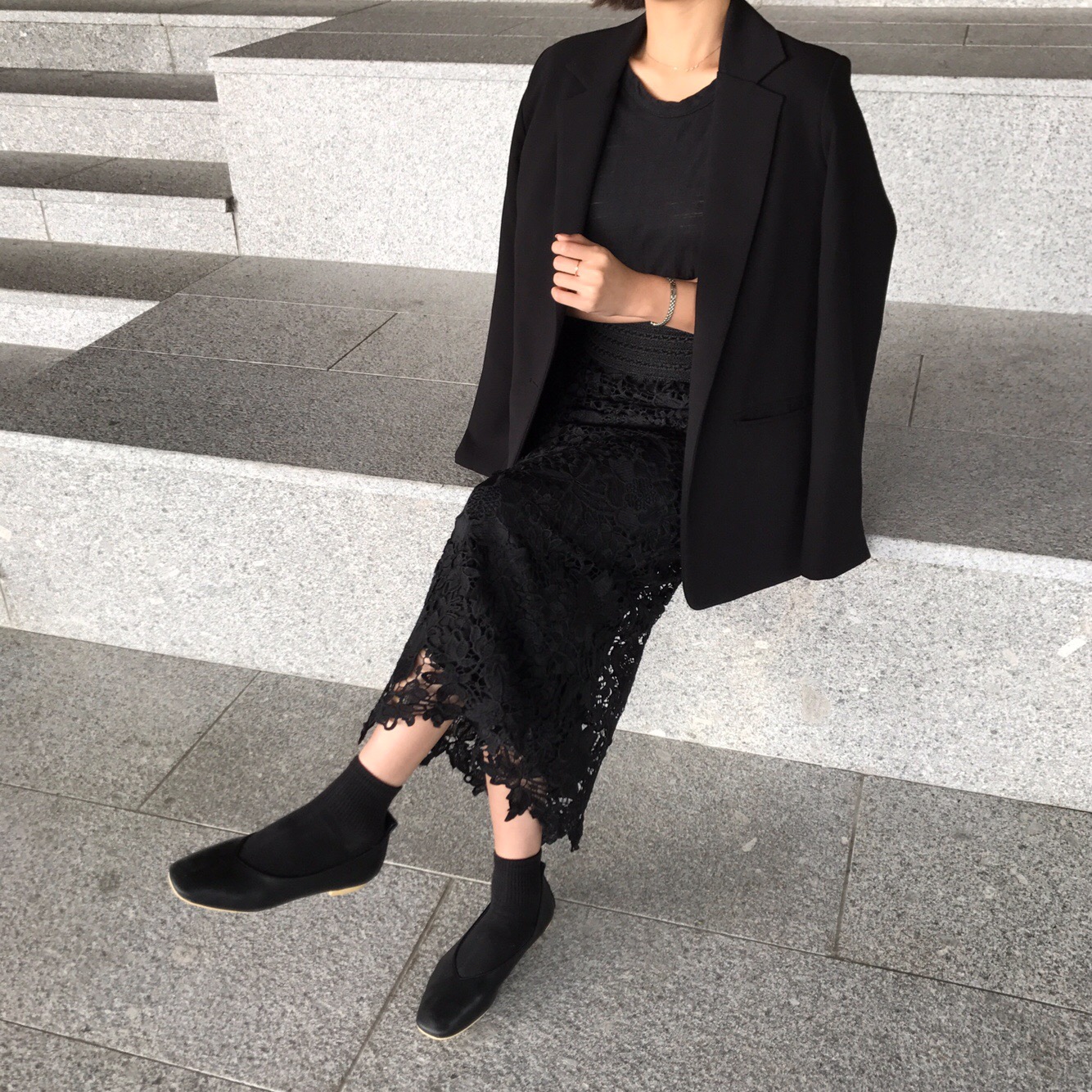 H line punching embroidery lace waist banding skir