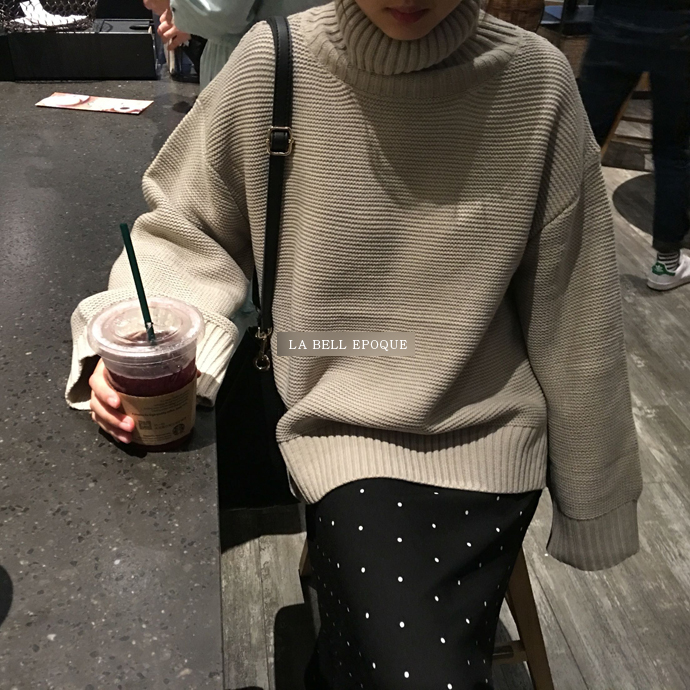 Black dot dot polka dots A line long flared skirt