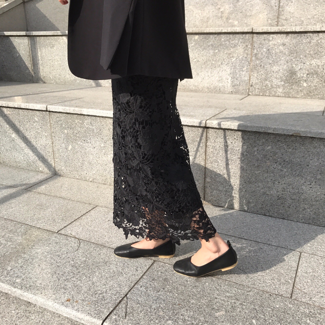 H line punching embroidery lace waist banding skir