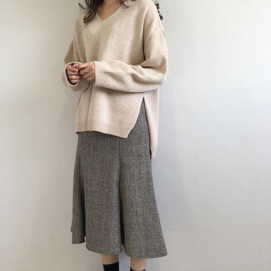 Wool blend check flare long skirt 2 color autumn w