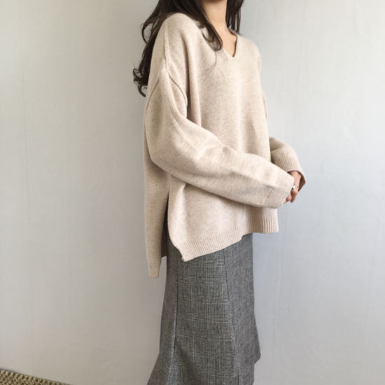 Wool blend check flare long skirt 2 color autumn w