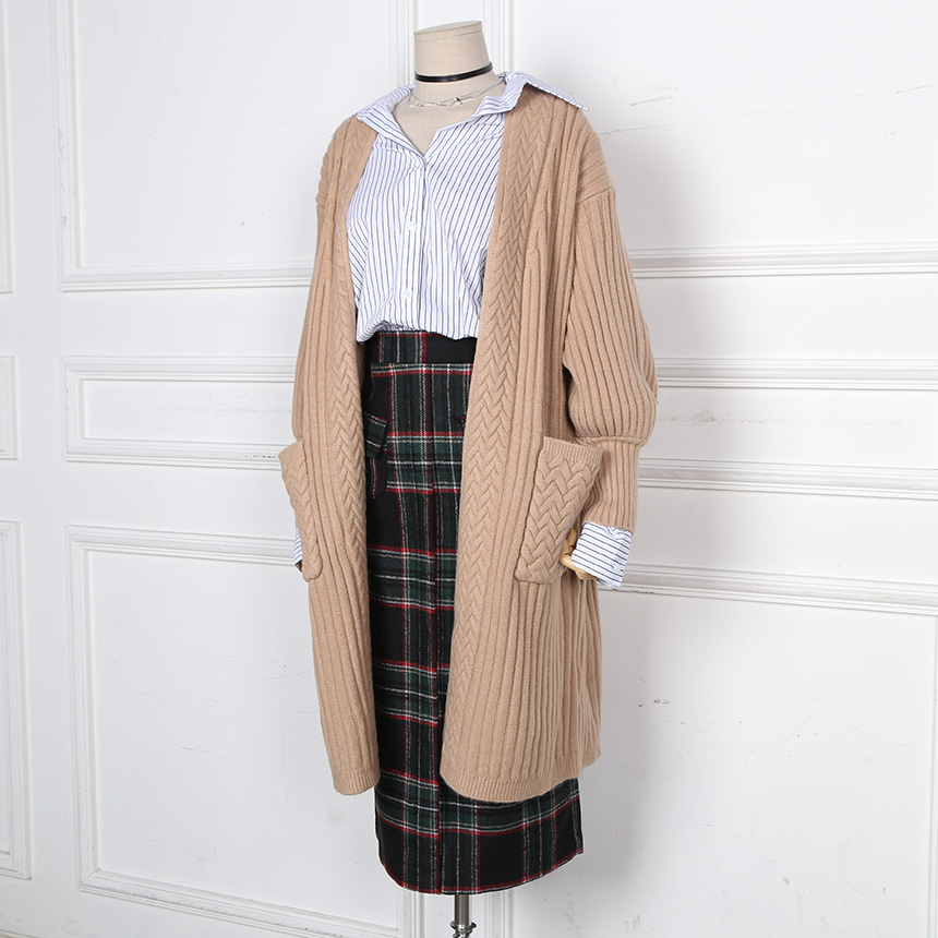 Winter wool check high waist long trunk pocket ski
