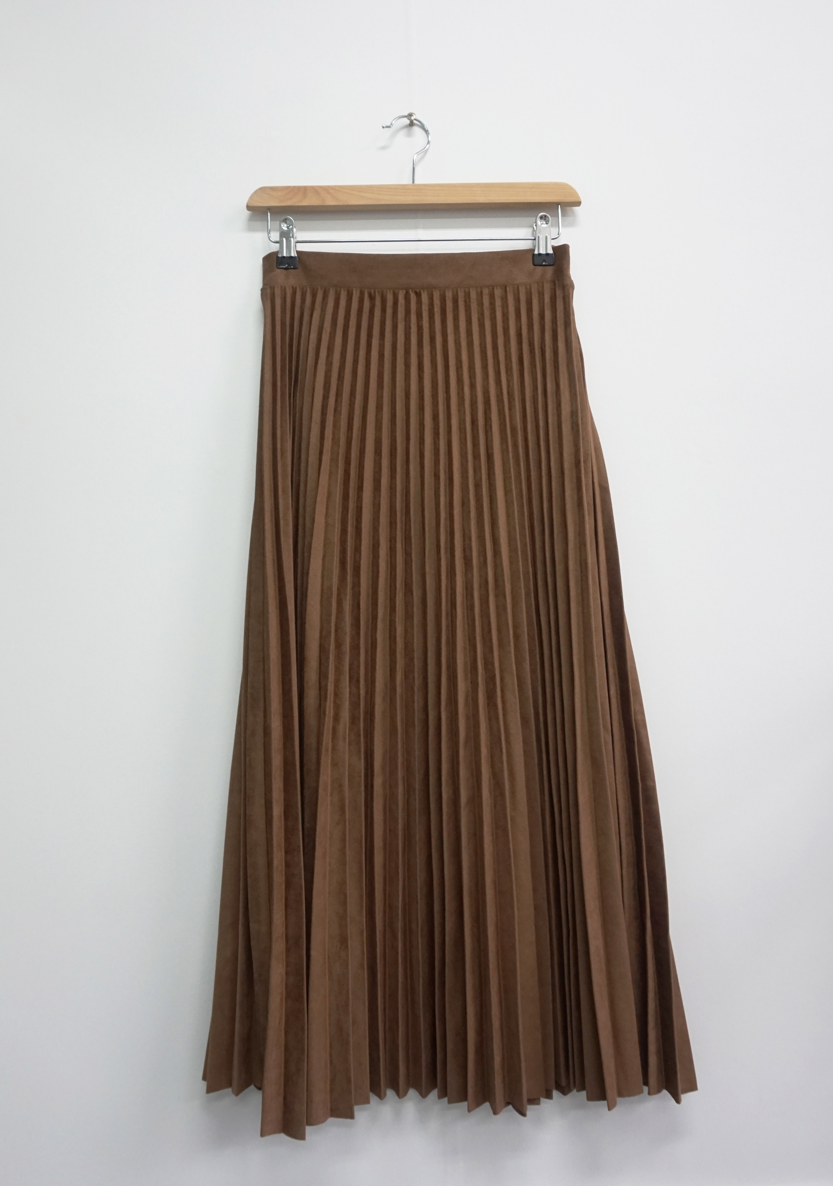 Suede pleated skirt pink, khaki brown, black long 