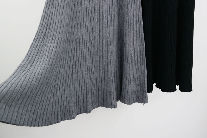 Flare Banding Knit Skirt Wrinkle Unlined Long Skir