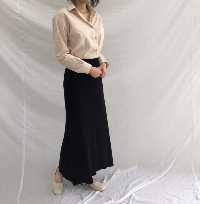 Winter a line knit skirt banding Long Beige Long B