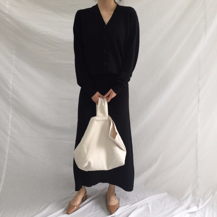 Winter a line knit skirt banding Long Beige Long B