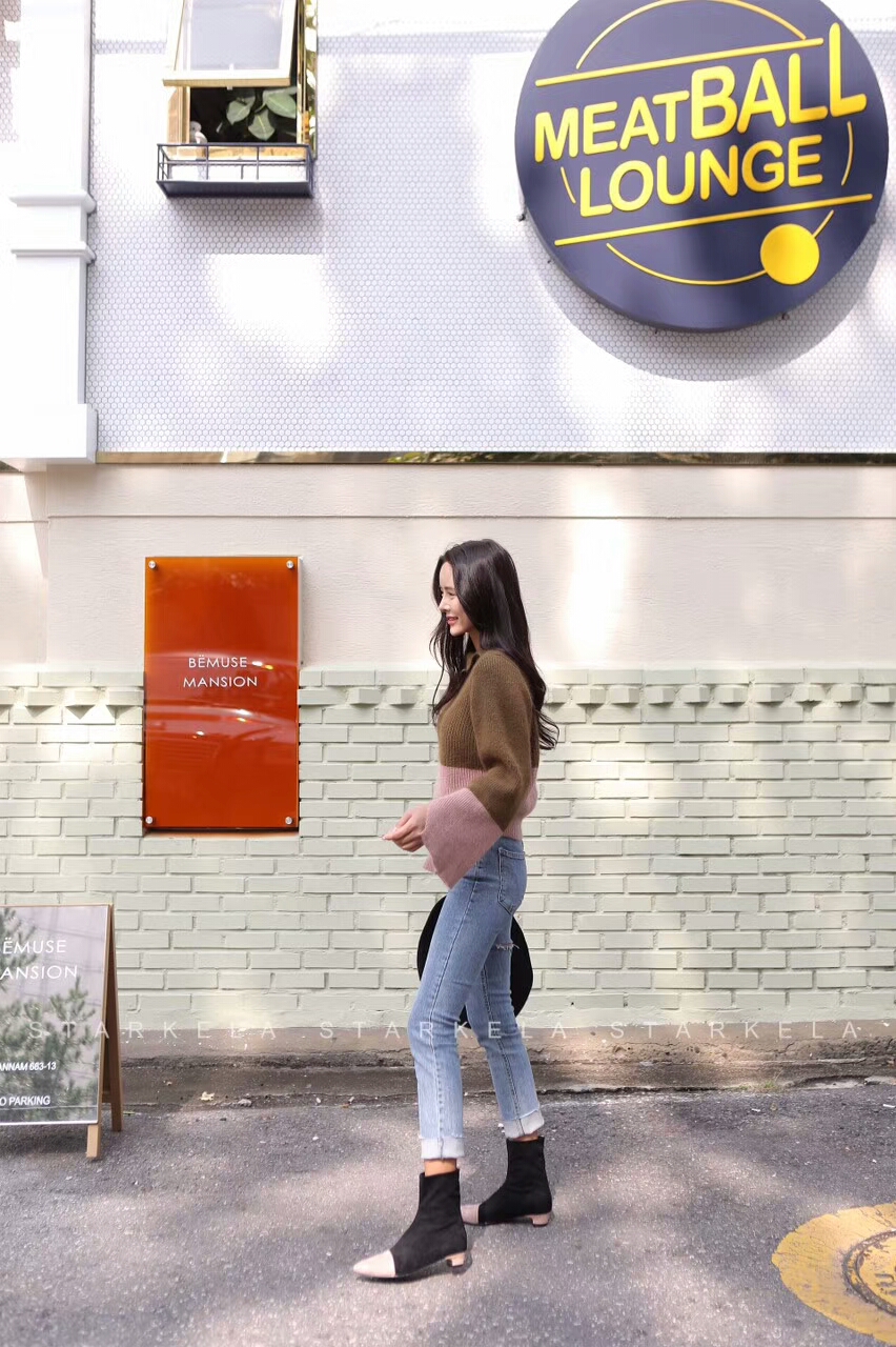 Basic Stiletto Knit Angle Boots 30s Women's Fas