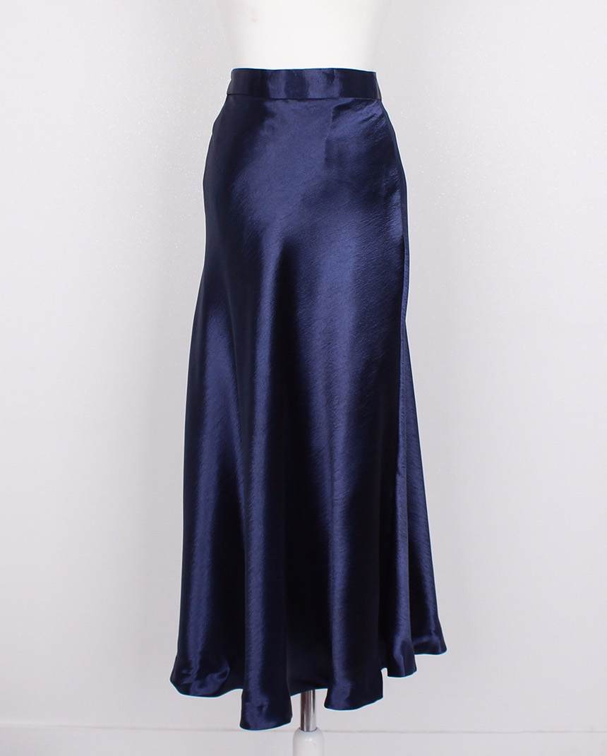 Silk Satin Flare Long Skirt Blue, Silver, Hepburn 