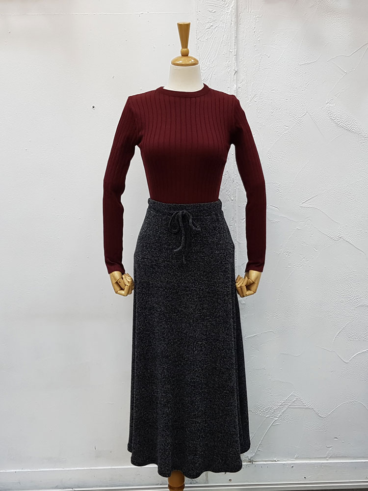 Ribbon Banding Knit Flare Skirt Daily Look Long sk